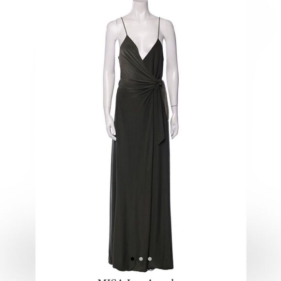 Miss Los Angeles Black waist tie V neck maxi dress XS NWT - Picture 1 of 9